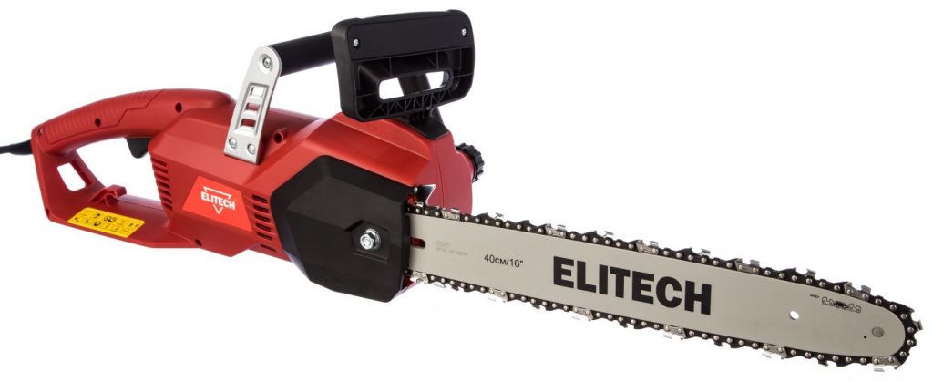 Inexpensive chain saw with a longitudinal motor arrangement Elitech EP 2200/16